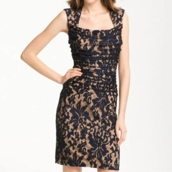 Tadashi Shoji Black and Nude Lace  Mini Dress 6P - Picture 1 of 4